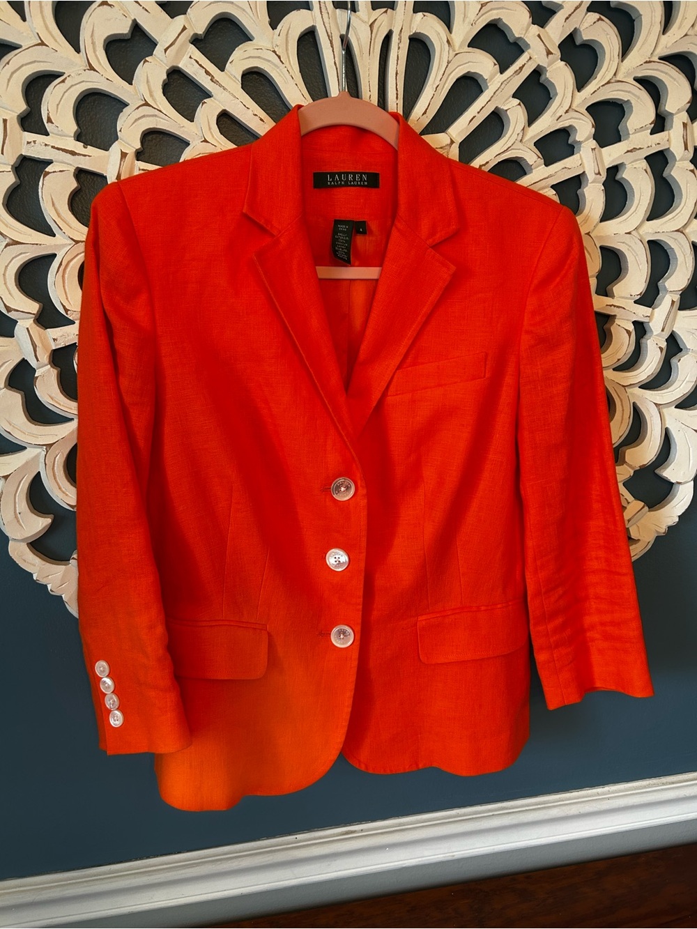 LAUREN Ralph Lauren Women's Linen Orange Blazer